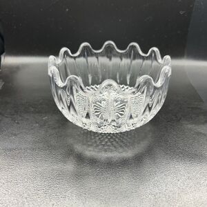 Vintage -Lead Crystal Clear Bowl ~ Crisscross Diamond Cut ~ Scalloped Edges 4.5”